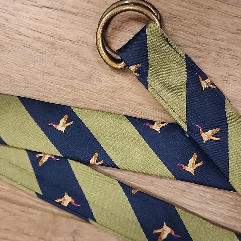 J. Crew 100% Silk Belt Tie Style Duck Pheasant Graphic Adjustable Men's size S/M